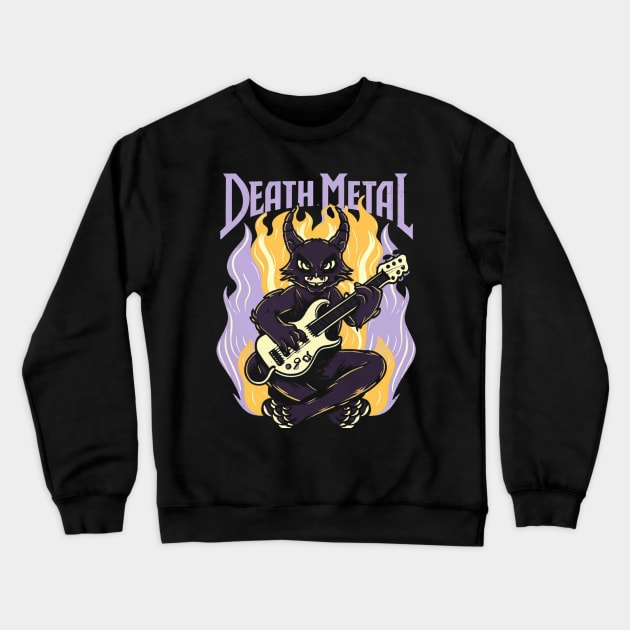 Death Metal Satanic Baphomet Cat playing guitar Crewneck Sweatshirt by Aldrvnd